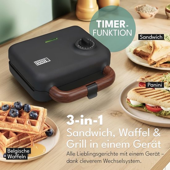 3-in-1 Tosti-ijzer 750W - Wafelijzer, Contactgrill en Sandwichmaker - 3 Verwisselbare Uitneembare Platen - Voor Tosti, Panini, Wafels en Grillen — afbeelding 5