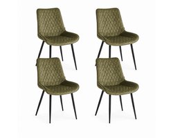 Colenis - Adama Eetkamerstoel - Set Van 4 - Olijfgroen - Velvet - Fabb - Industrieel