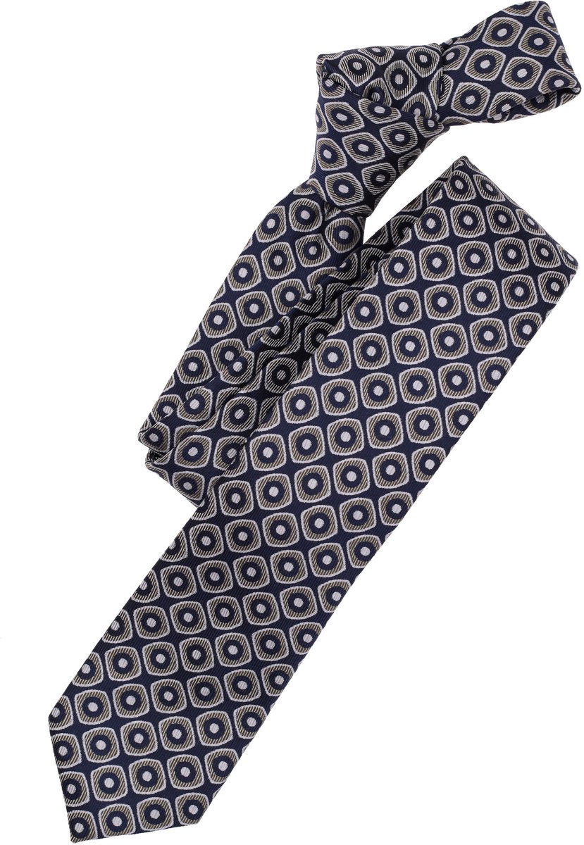 VENTI stropdas - donkerblauw - beige - wit dessin