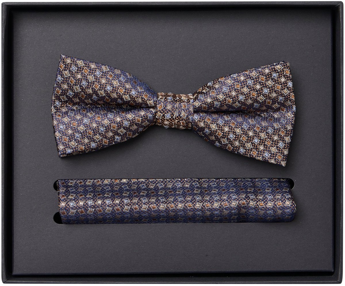 VENTI set met vlinderdas en pochet - rood met blauw en wit dessin