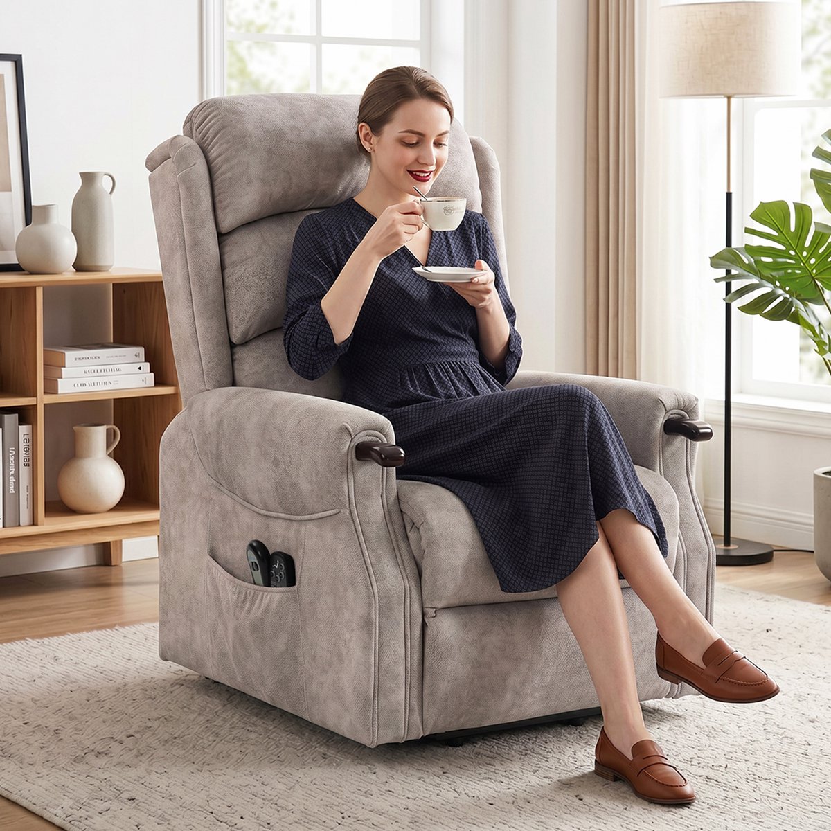 HOMCOM elektrische sta-op relaxfauteuil met massage en verwarming - Tv-fauteuil, relaxstoel, sta-op-stoel - Lichtgrijs – foto 3