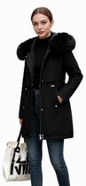 Stijlvolle Jas met Imitatie Bontkraag - Dames - Zwart - Lange Jas - Herfst Winter