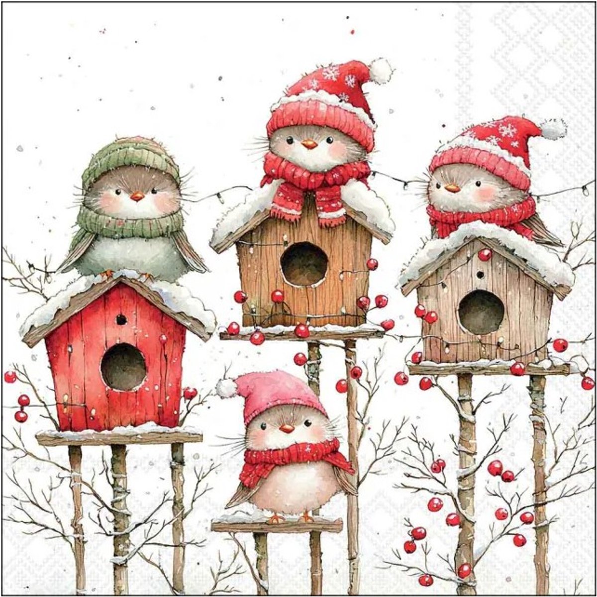 Lunch Servetten Birdhouse quartet white - Ambiente - 33x33 cm