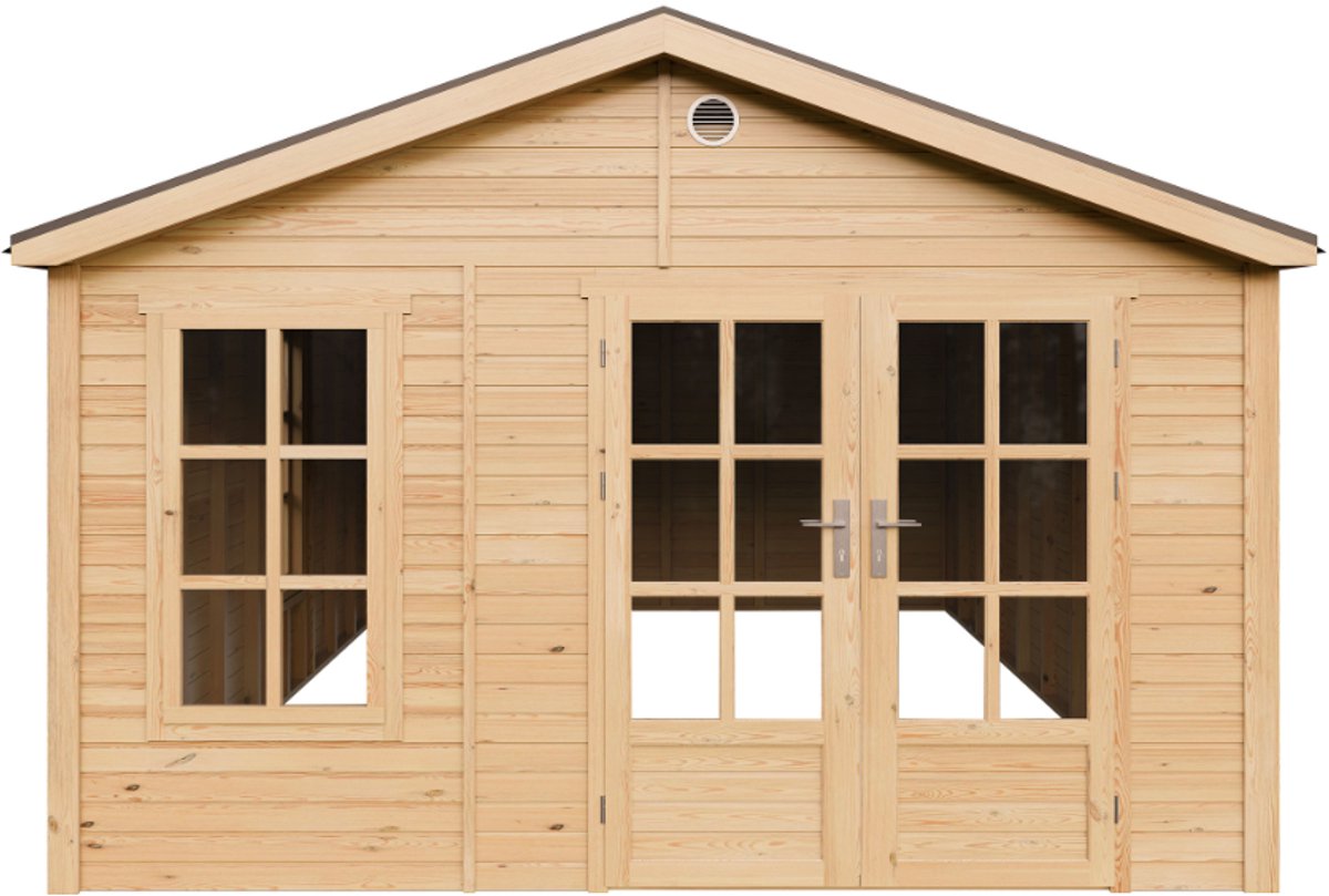 Timbela M737A - Houten tuinhuis - 21,97 m² - 630x382xH267 cm - zonder vloer met grijze dakshingles