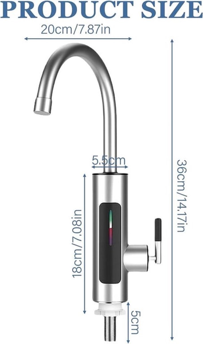 SnelShoppen - Elektrische Doorstromer Waterkoker Kraan met LED Temperatuurweergave, Rvs Keukenkranen, 360° Draaiend, Voor Tuin, Camping, 3000W, 220V