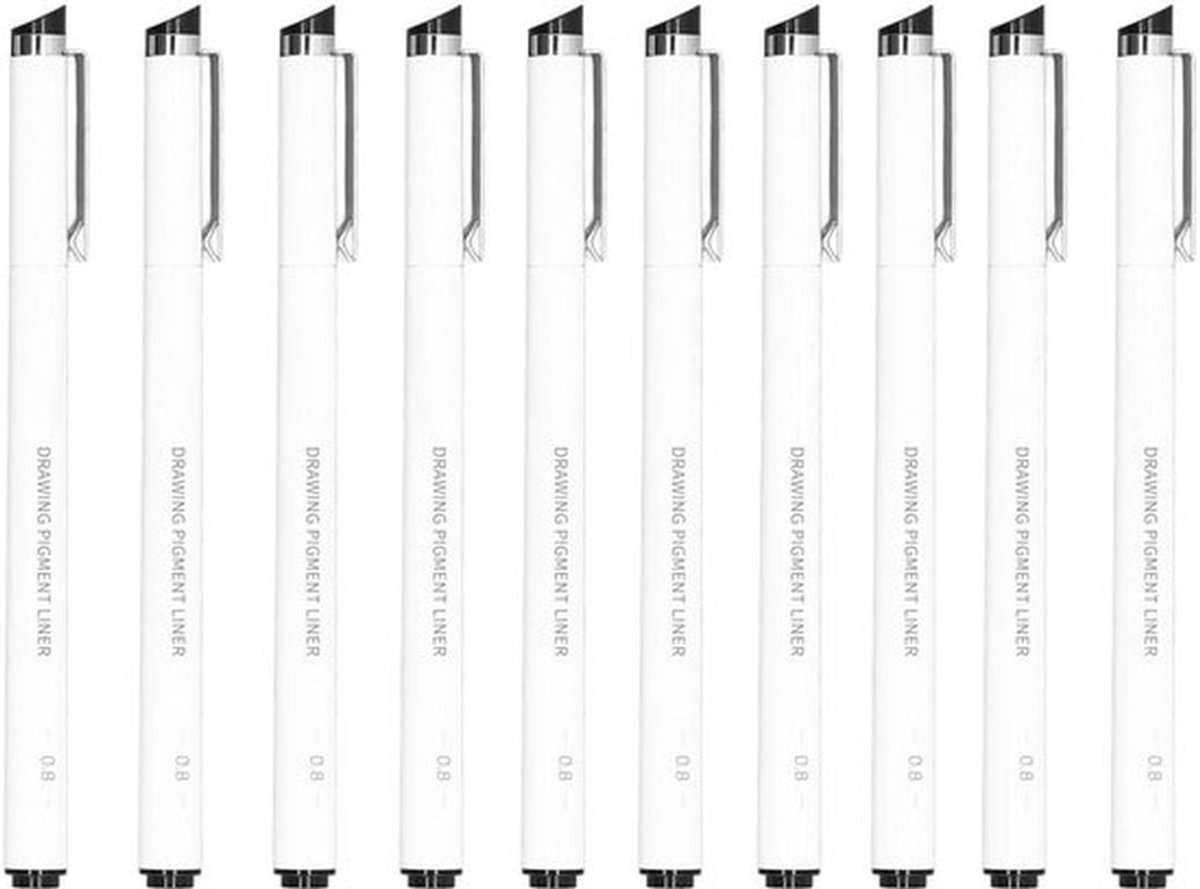 Fineliner 10 Stuks - Zwarte Inkt - Waterdichte Tekenpennen - Chemisch Stabiel - Bloedbestendig - Premium Kwaliteit - Tekenpen