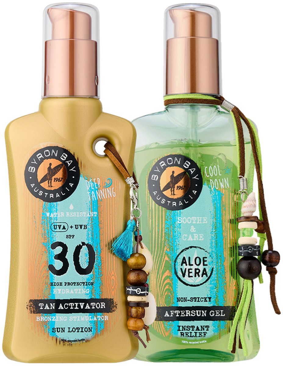 Byron Bay Tan Activator SPF 30 & Aftersun Cooling Aloe Vera Gel - 2x 200ml