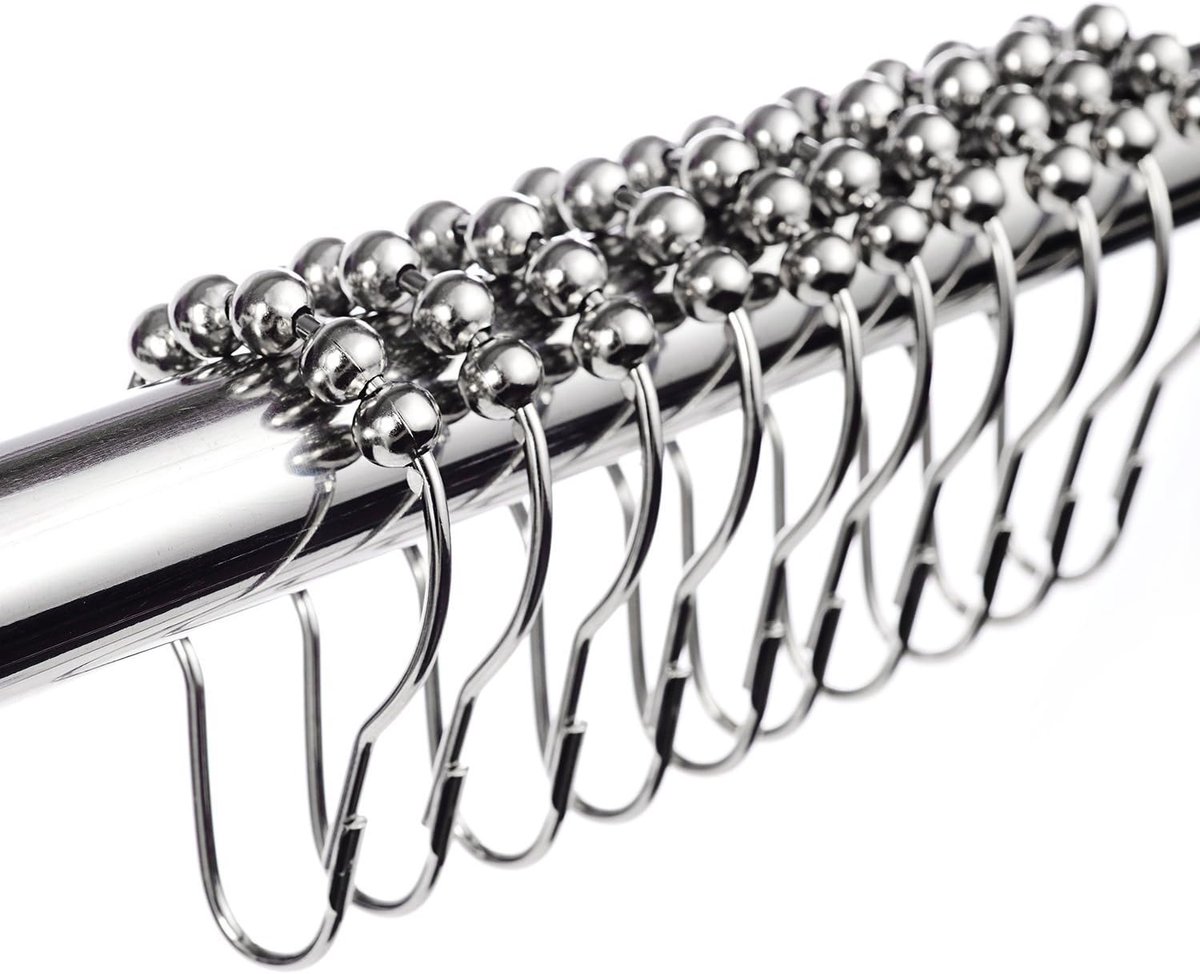12x Douchegordijnringen - Roestvrijstalen Haken met GlijSysteem - Ophangringen voor Douchegordijn - Enkele Haken 69 x 39 mm