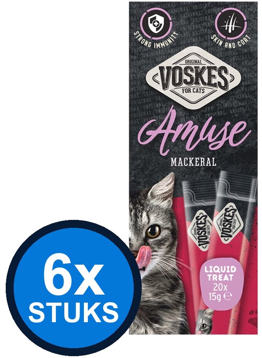 6x Voskes Amuse Liquid Treat Makreel - Kattensnack - 20x15g