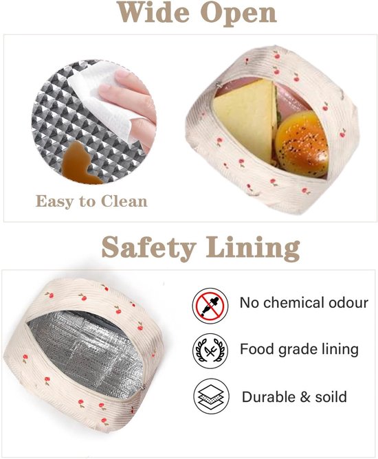 Geïsoleerde lunchtas - lichtgewicht corduroy - 8L ruime inhoud - voor werk, school en picknick - draagbare broodtrommel - voor vrouwen - wit - 1 stuk van FLITI — afbeelding 4