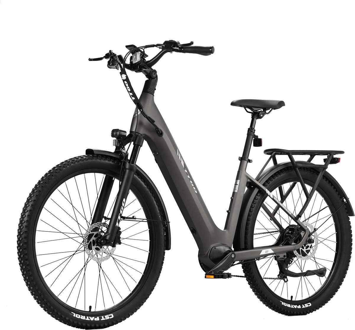 2026 TTGO 27.5×2.4 Inch Elektrische Fiets – 48V 15Ah Accu (720Wh) – ZOOM Gedempte Zadelpen – Actieradius tot 130 km – LCD Display – Shimano 7 Versnellingen – Hydraulische Schijfremmen – 70 Nm– Elektrische stadsfietsen – Grijs
