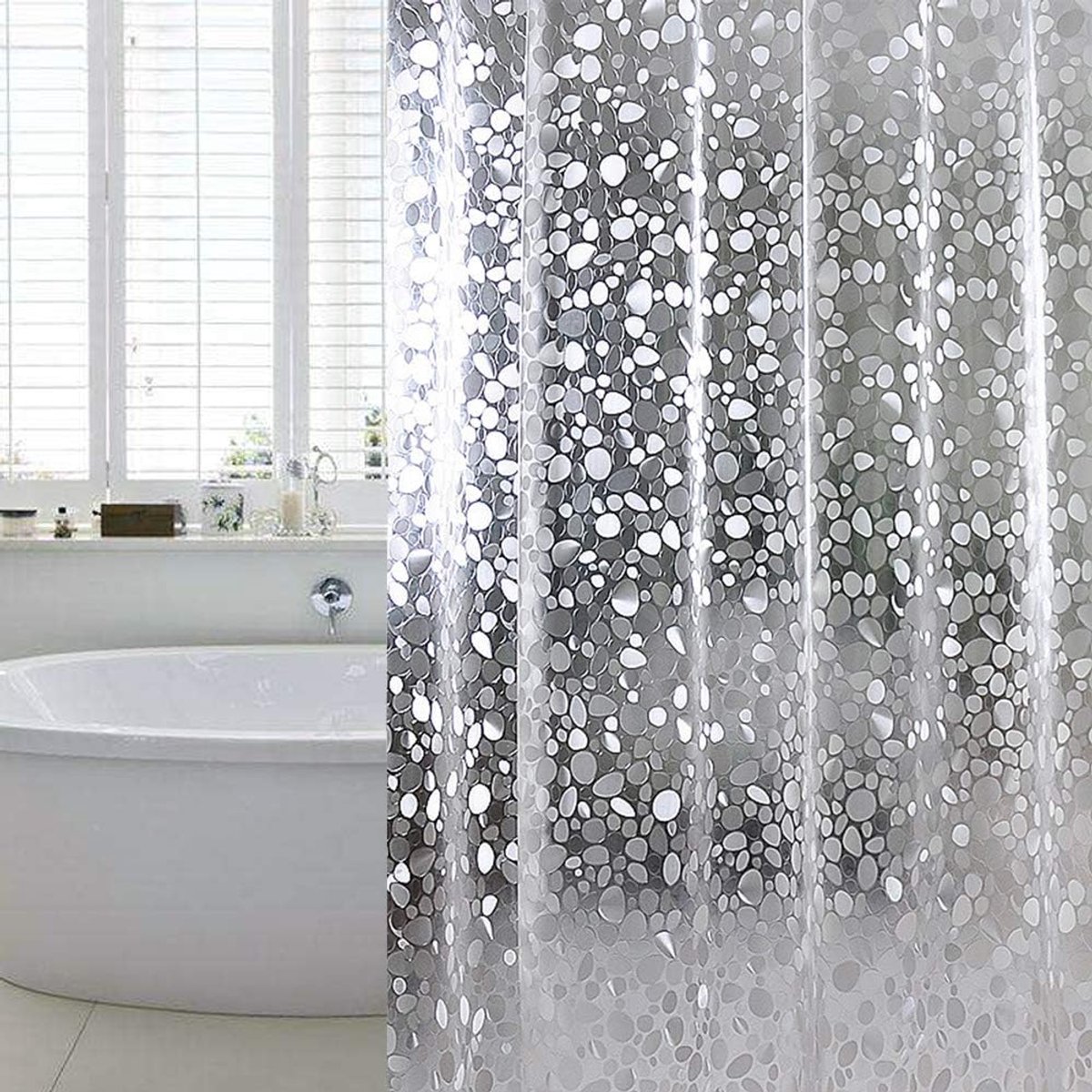 Waterdichte douchegordijnvoering met 3D-kiezelstructuur – 180x180 cm – Dik EVA-materiaal – Badkameraccessoires