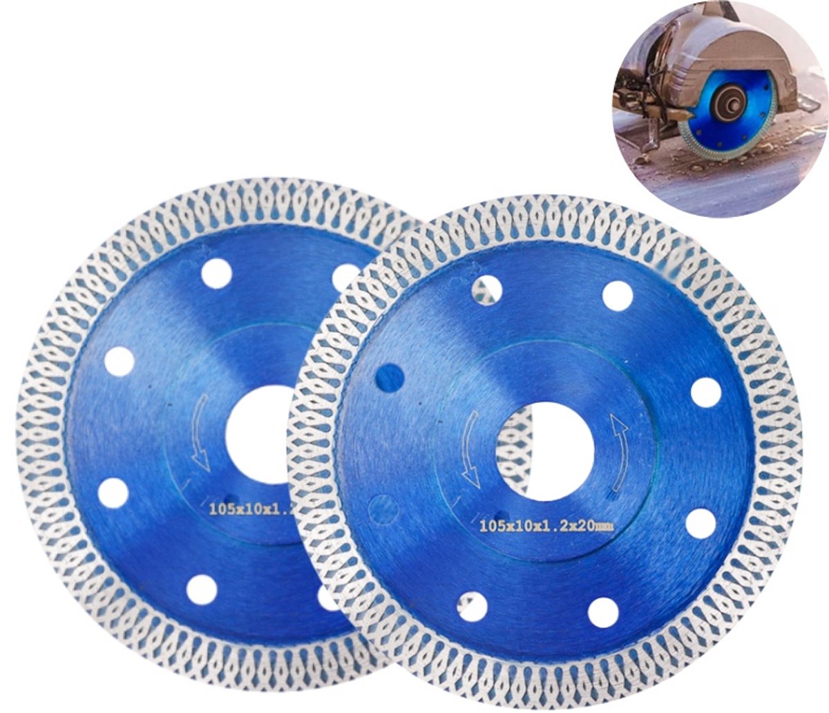 2 stuks - golfgaas diamantschijf - tegelsnijschijf - steensnijschijf - scherp snijdt zonder afbrokkelen - 105*10*20mm - keramiek, marmer, steen, leisteen , thuisverbouwing - blauw