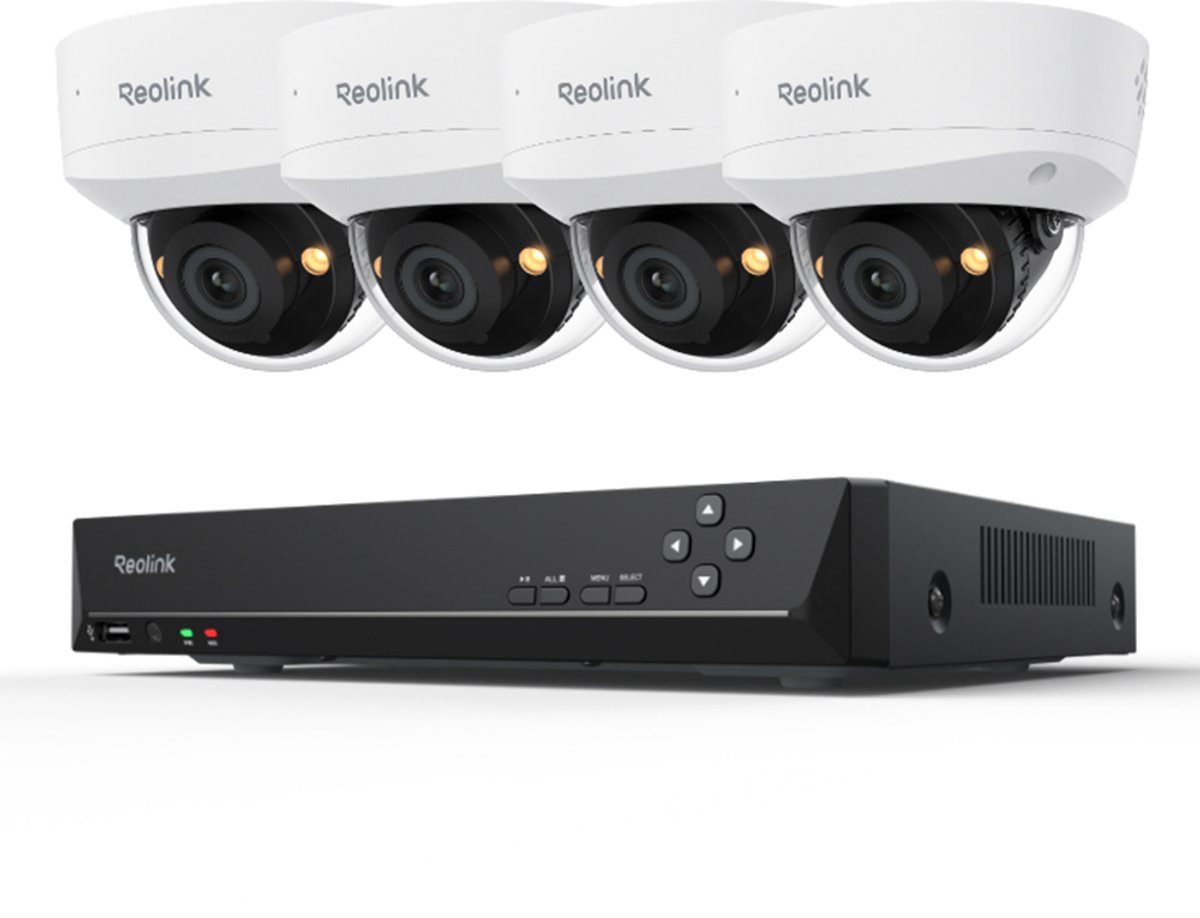 Reolink RLK8-500V4 - 5MP PoE NVR-systeem - 4x IK10-camera's - Kleuren Nachtzicht - Slimme Personen-/Voertuig-/Dierdetectie - Tweewegs Audio - 2TB HDD