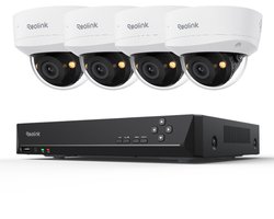 Reolink RLK8-500V4 - 5MP PoE NVR-systeem - 4x IK10-camera's - Kleuren Nachtzicht - Slimme Personen-/Voertuig-/Dierdetectie - Tweewegs Audio - 2TB HDD