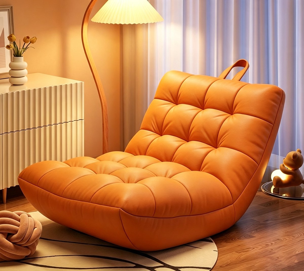 Oranje luxe zitzak fauteuil comfortabel zitzakbank 75×85×80 cm voor slaapkamer balkon en woonkamer ontspanningsstoel om te slapen en relaxen