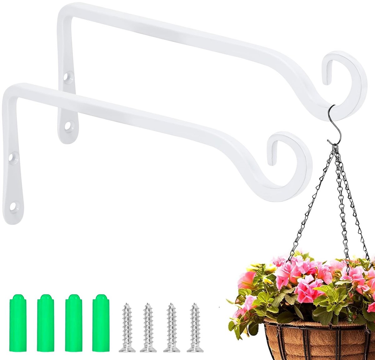 Famanu – Set van 2 plantenhouders van 25 cm, metalen haken voor aan de muur, ideaal voor het ophangen van bloemenmanden, vogelhuisjes en lantaarns in je tuin of op het balkon