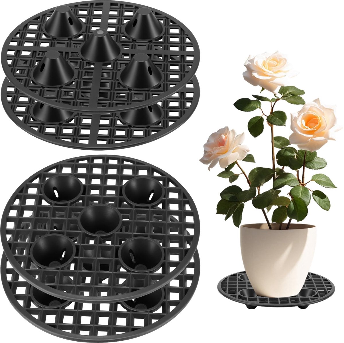 Famanu – Set van 4 kunststof drainageroosters, rond 20 cm bloempot gaaspad, ideaal als bloempotstandaard, perfect voor het verbeteren van de drainage in uw bloempotten en het gezond houden van uw planten