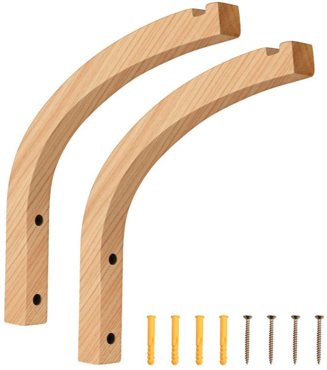 Famanu – Houten plantenhaken set van 2 stuks, hangende muurplantenhangers voor bloemenmanden, ideaal voor binnen en buiten, perfect voor tuinornamenten