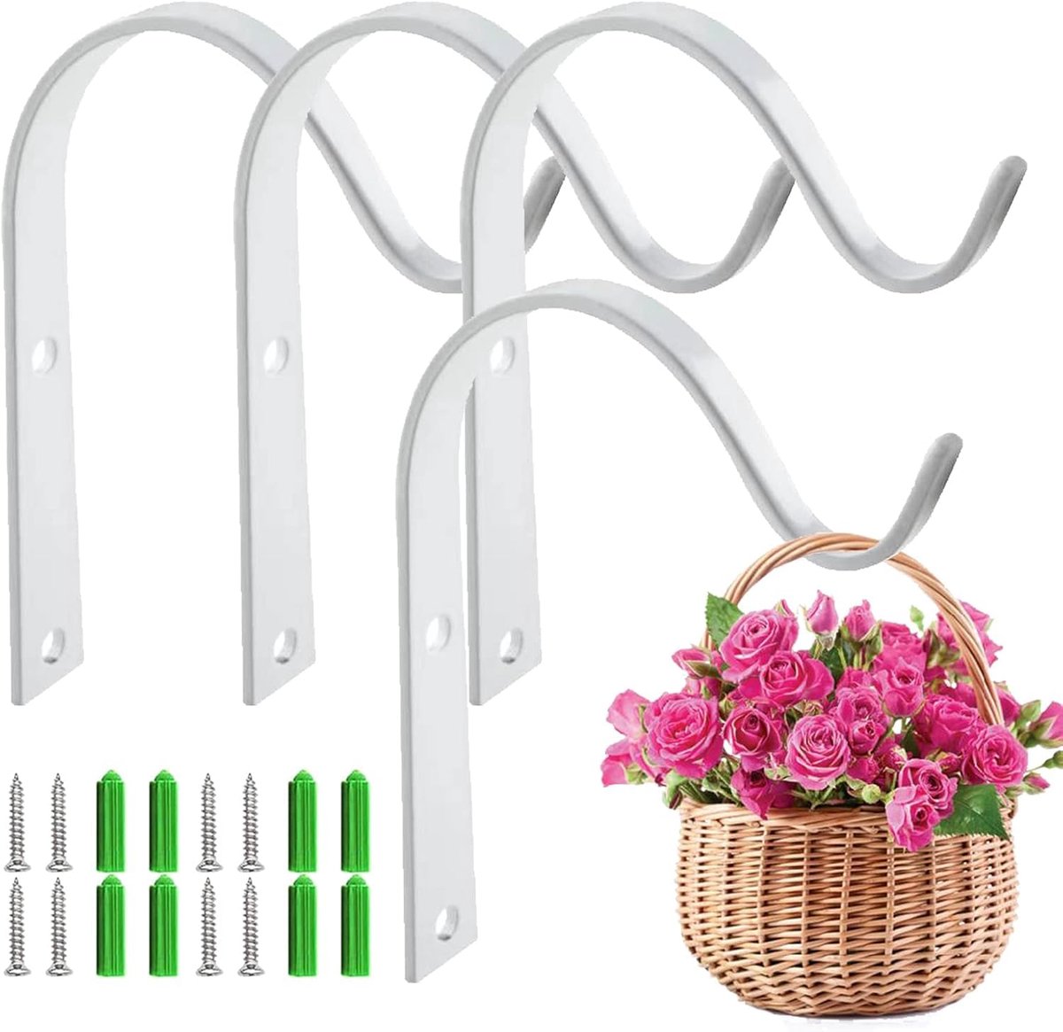 Famanu – Set van 4 ijzeren wandhaken voor plantenhouders, ideaal voor het ophangen van bloemenmanden en hangmanden, perfect voor het decoreren van je tuin of binnenruimte
