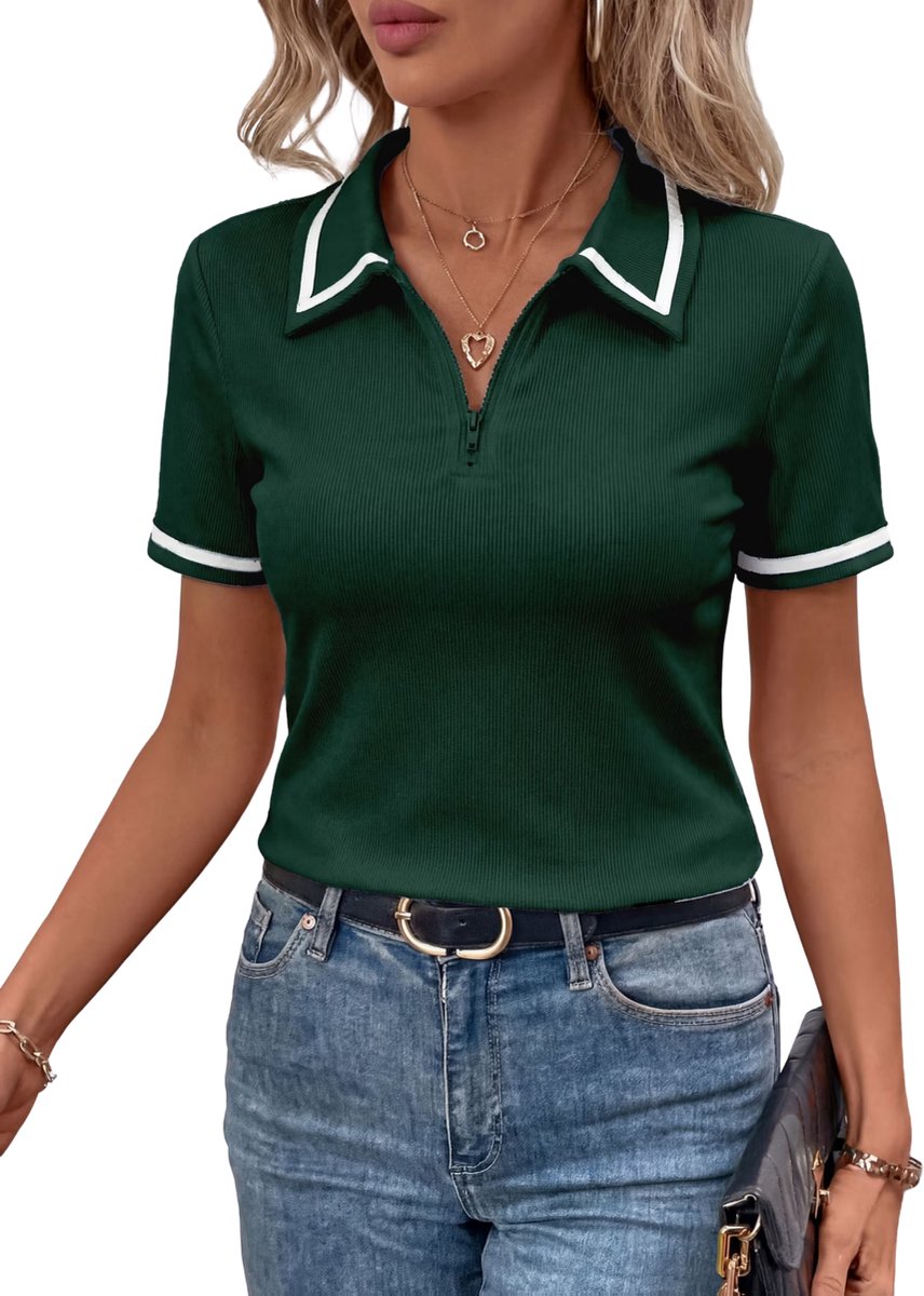 Currero T-Shirt Dames Shirt Zomerkleding T Shirt Mode Old Money Polo Vrouwen Kleding Volwassenen Donkergroen