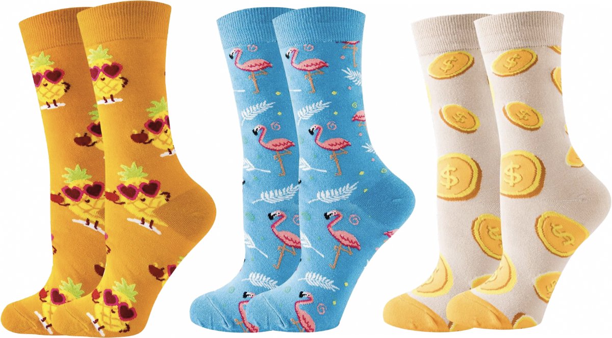 SilverAndCoco - 3 Paar Gekke Vrolijke Foute Sokken / Leuke Grappige Happy Oranje Dikke Warme Huissokken Dames & Heren Kerstcadeau pakket / Thermosokken Katoen / Wintersokken Mannen en Vrouwen Socks Sinterklaas Schoen Kerst Cadeautje