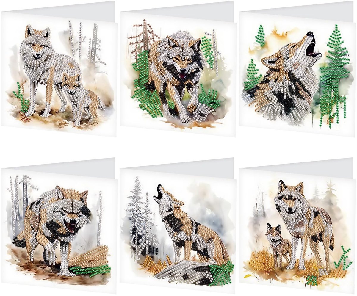 Solidchoice - Diamond Painting Wenskaarten Set van 6 Dieren