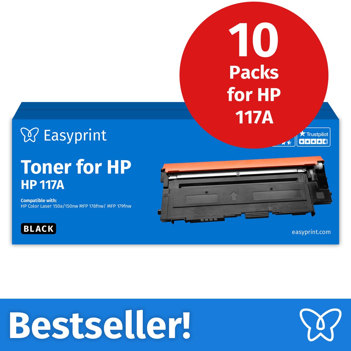 NIEUW: Easyprint Toner voor HP 117A zwart, compatibel met HP ColorLaser 150, MFP-178, e.d., 10 stuks