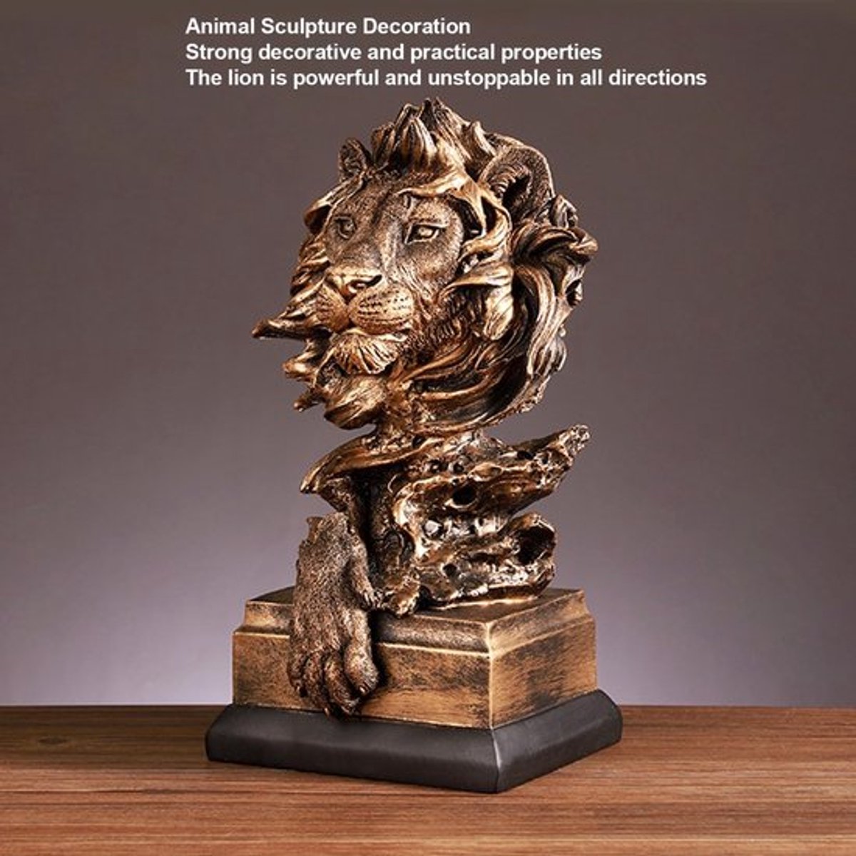 Leeuwenstandbeeld Levendig - Leeuwenkop Sculptuur - Harsmateriaal - Decoratief - Artistiek - 30cm x 15cm x 13cm - Leeuwensculptuur