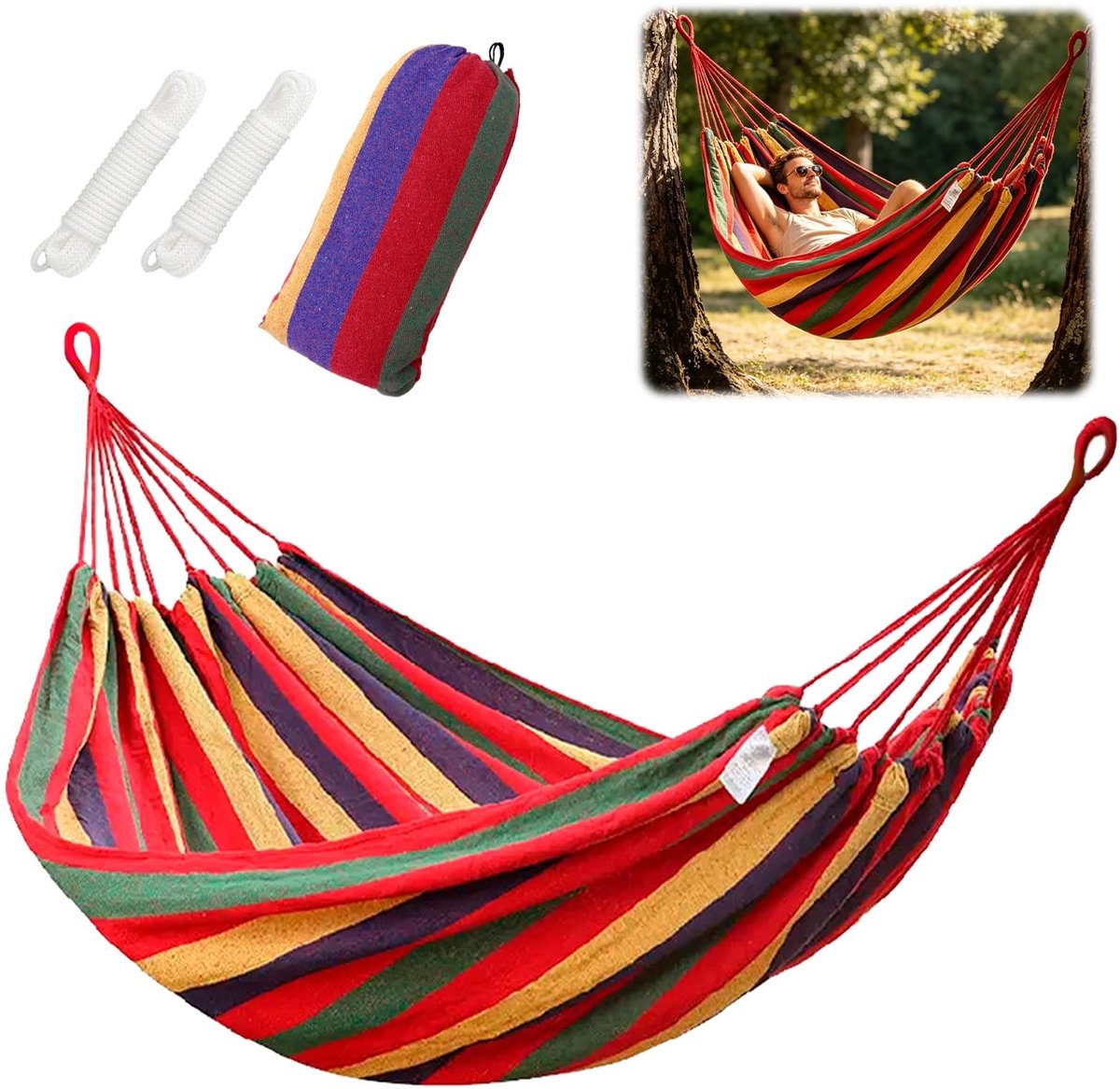 Solidchoice - Katoenen Hangmat 190 x 150cm voor Buiten met Draagtas