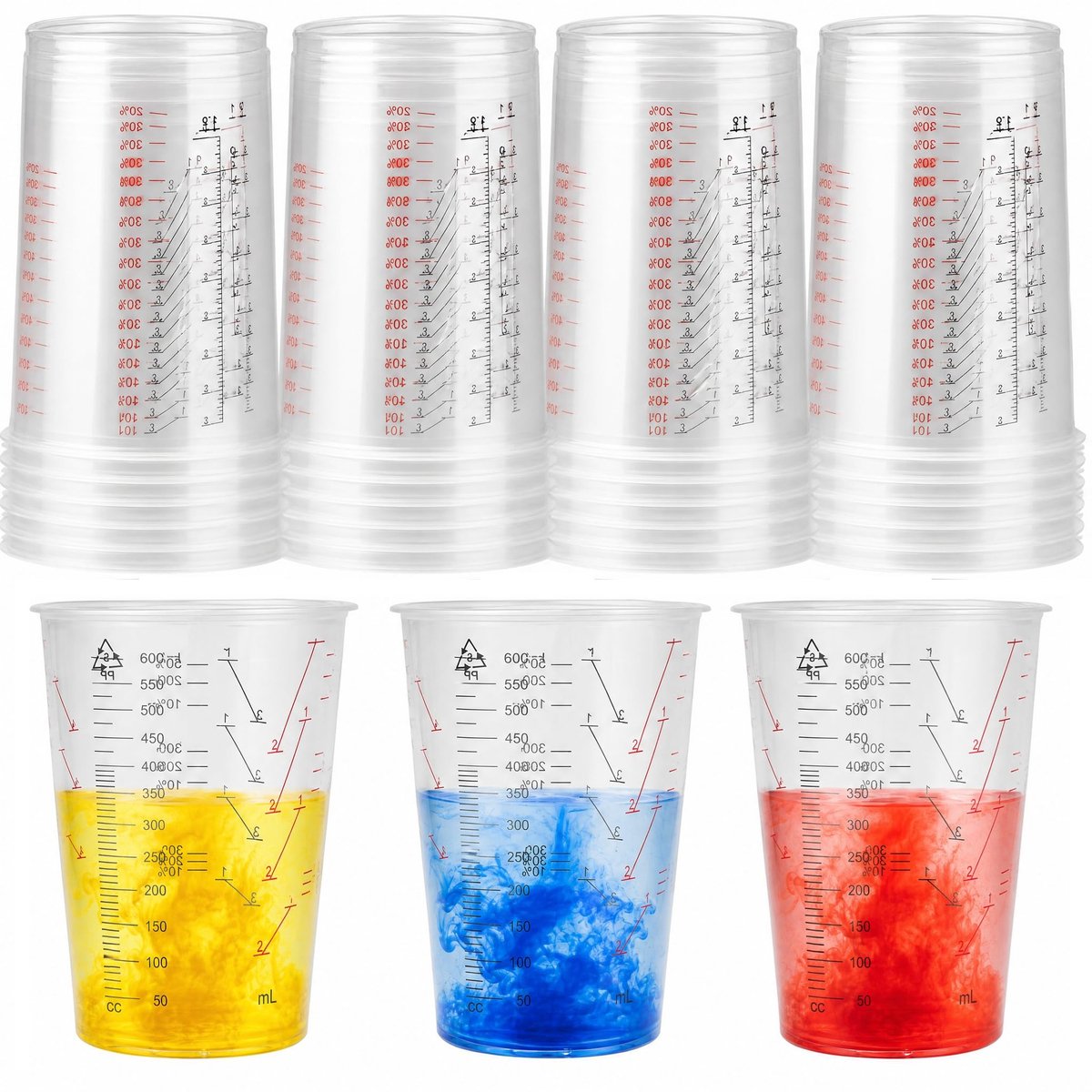 Solidchoice - Set van 50 Plastic Maatbekers van 600ml voor Mengtoepassingen