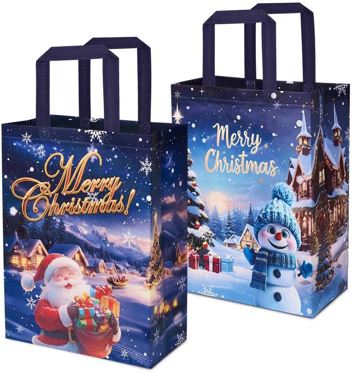 Solidchoice - Grote Kerst Cadeauzakken, 2 Stuks Herbruikbare Tas met Sneeuwman en Kerstman