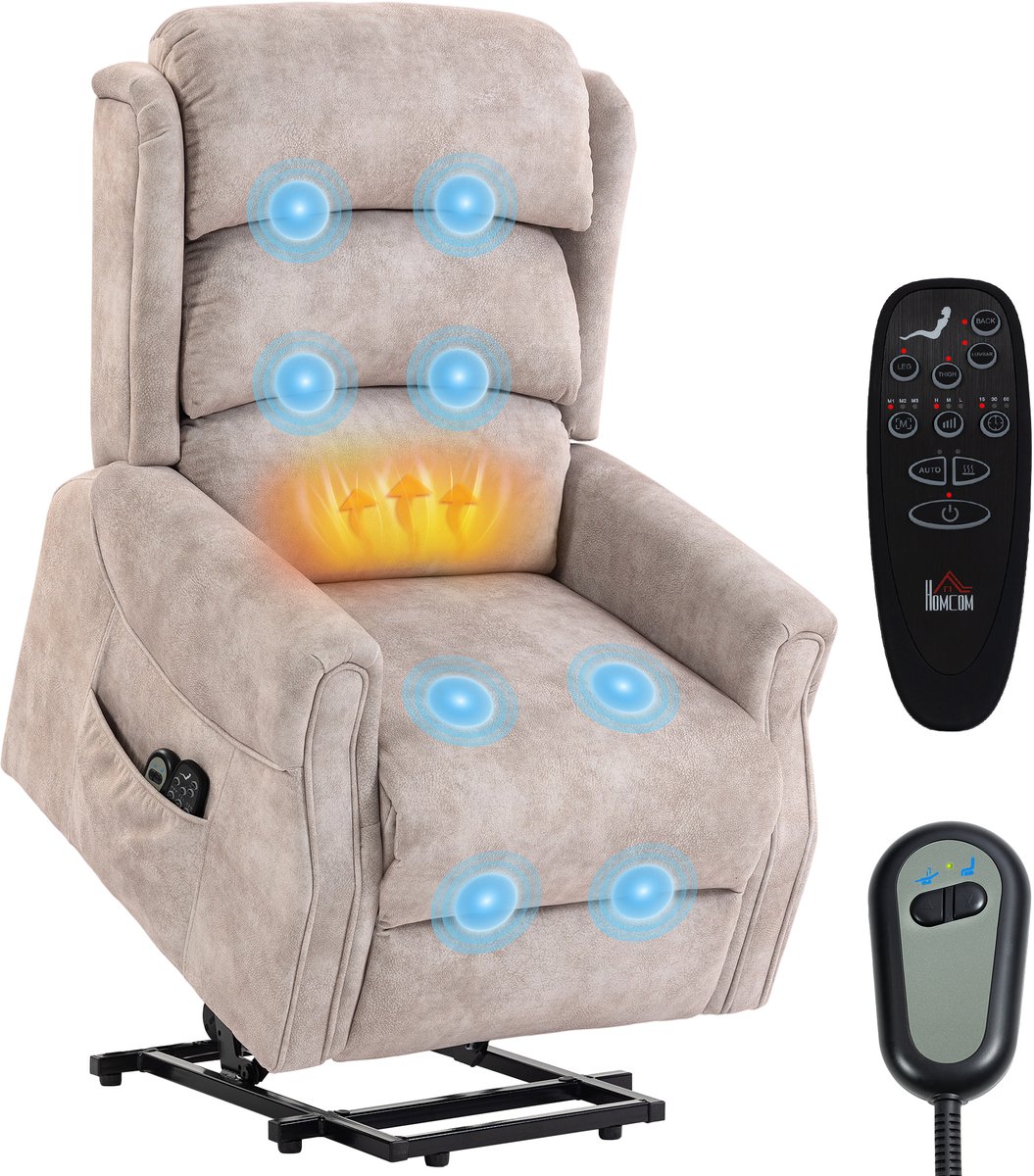 HOMCOM Multifunctionele elektrische relaxfauteuil - Fluweel (100% polyester) - 80 x 160 x 82 cm - Beige