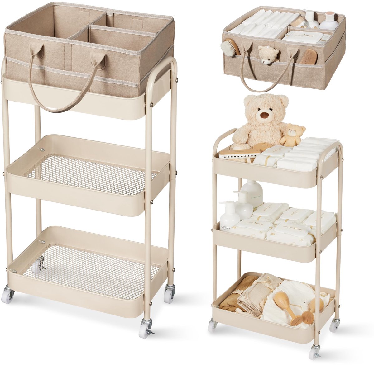 Solidchoice - 2-in-1 Rollende Luiwagen en Organisator voor Babybenodigdheden Bruin