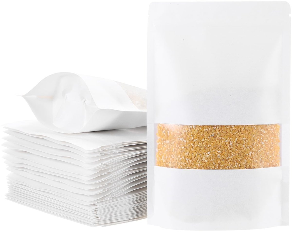 Solidchoice - 50 Stuks Kraftpapier Zakjes met Venster 20 x 30 cm