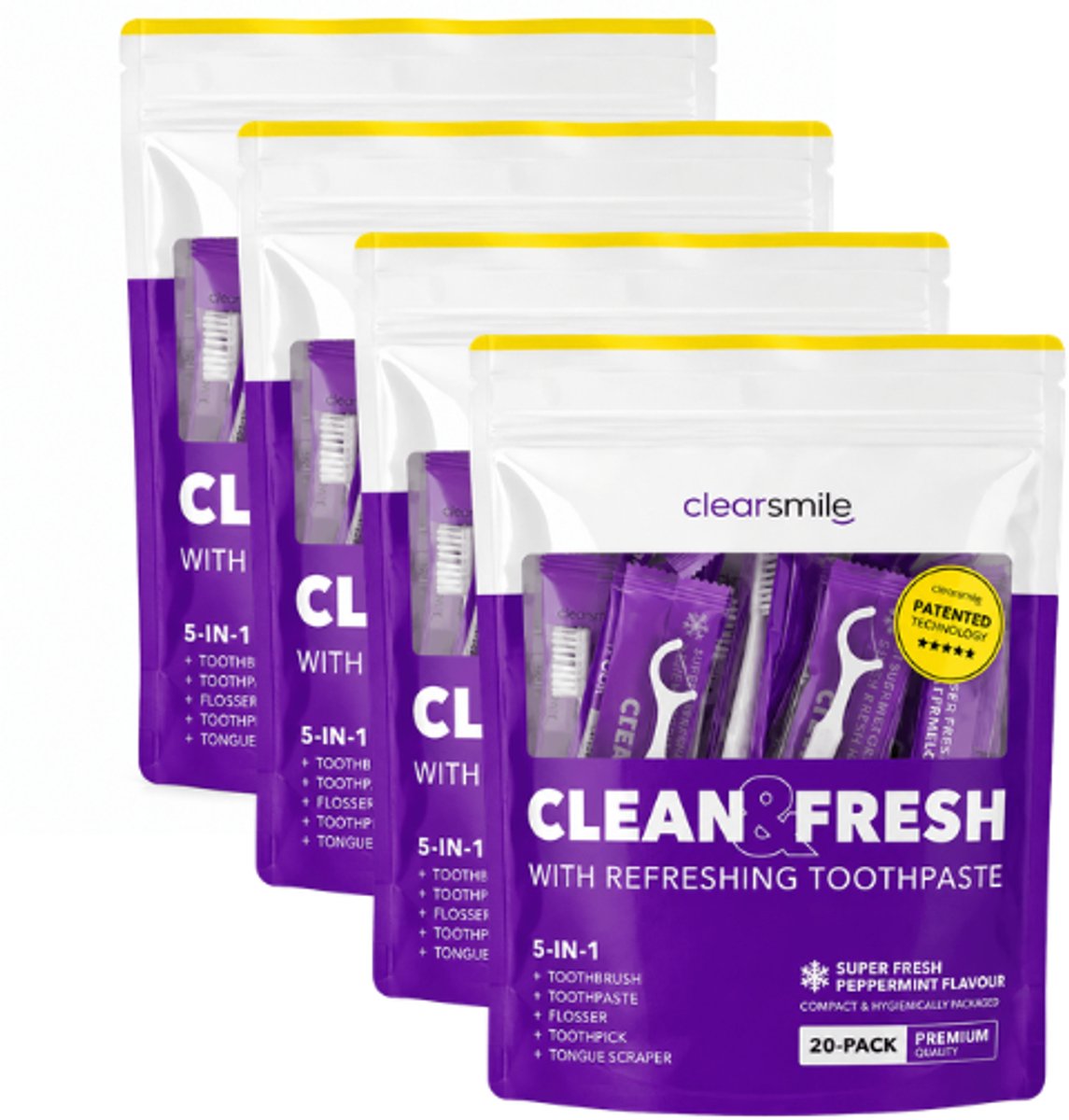 4x Clearsmile 5 in 1 Tooth Brush Clean & Fresh - Peppermint