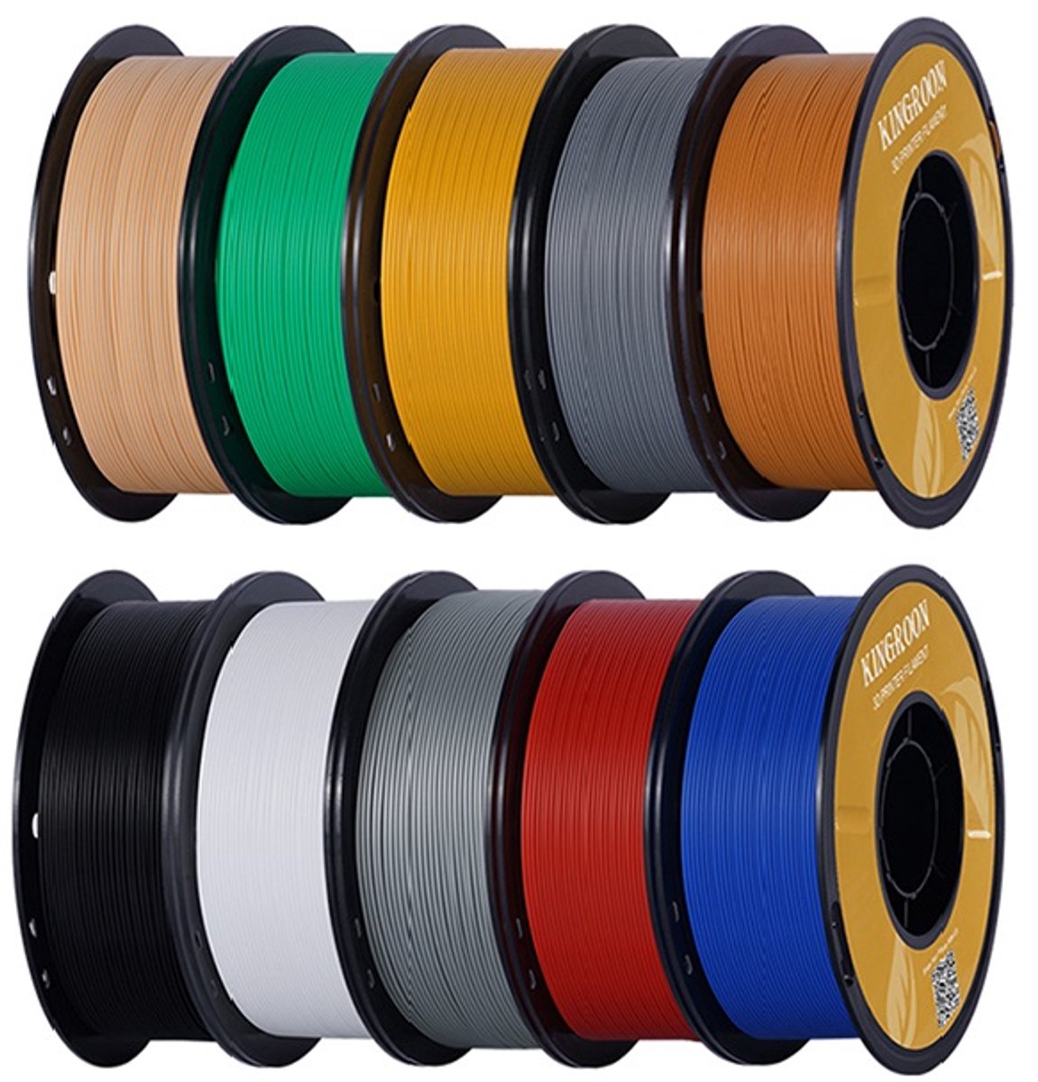 KINGROON PLA 3D-Drucker Filament 1,75 mm – 10 kg – 10 Rollen van 1 kg – Mixkleuren – Hoogwaardig FDM/FFF 3D Printer Filament