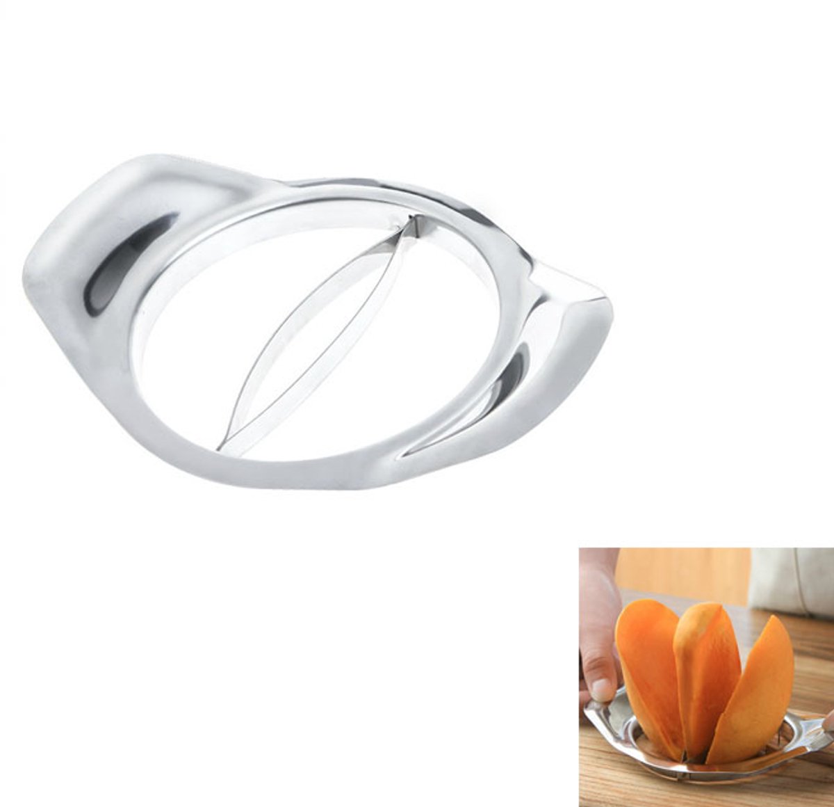 Mango-ontpitter - Fruitsnijder - Roestvrijstalen ontpitter - 15,5 x 11 cm - Vaatwasmachinebestendig - Geschikt voor het ontpitten van fruit - Zilverkleurig