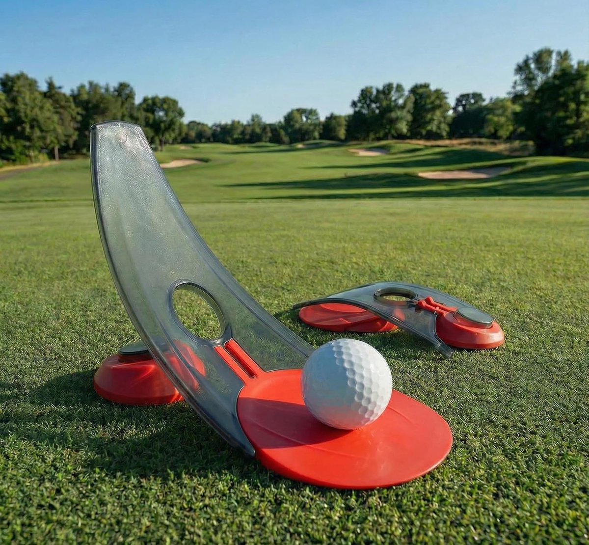 KZQ Golfputt oefenhulpmiddel - Opvouwbaar & Automatische terugkeer - Putttrainer - Voor afstandscontrole, compatibel met hellende puttingmatten - Rood