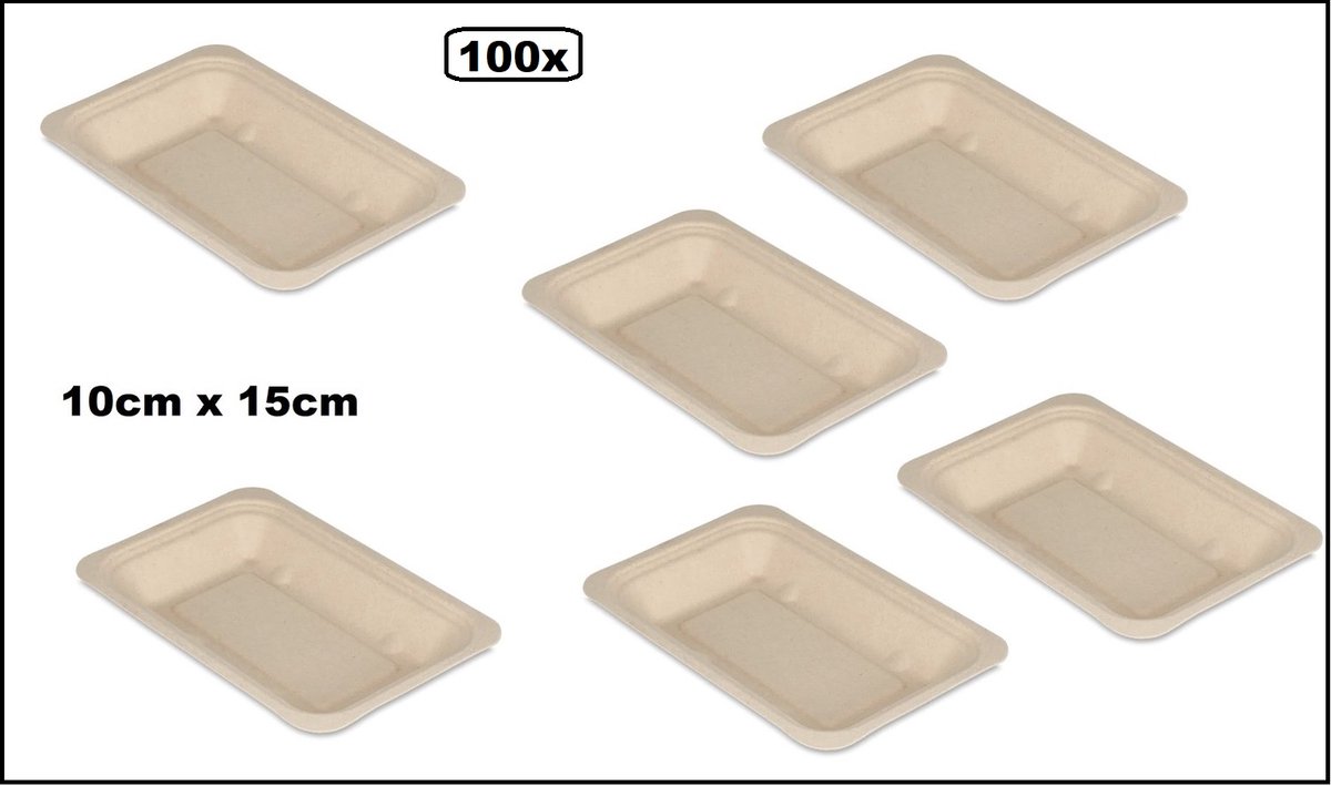 100x Snack schaaltje 10cm x 15cm x 2cm - Suikerriet - Plastic- en Pfas-vrij - mini snacks bitterballen food fingerfood
