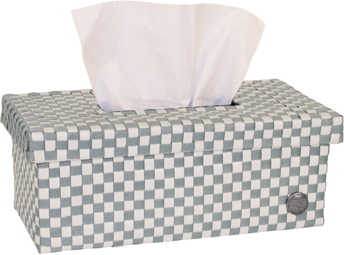 Tissuehouder - Tissuebox - Tissuedoos - Zakdoekdoos - Met deksel - Handed By - lichtgroen & beige/ecru eucalyptus with champagne pattern