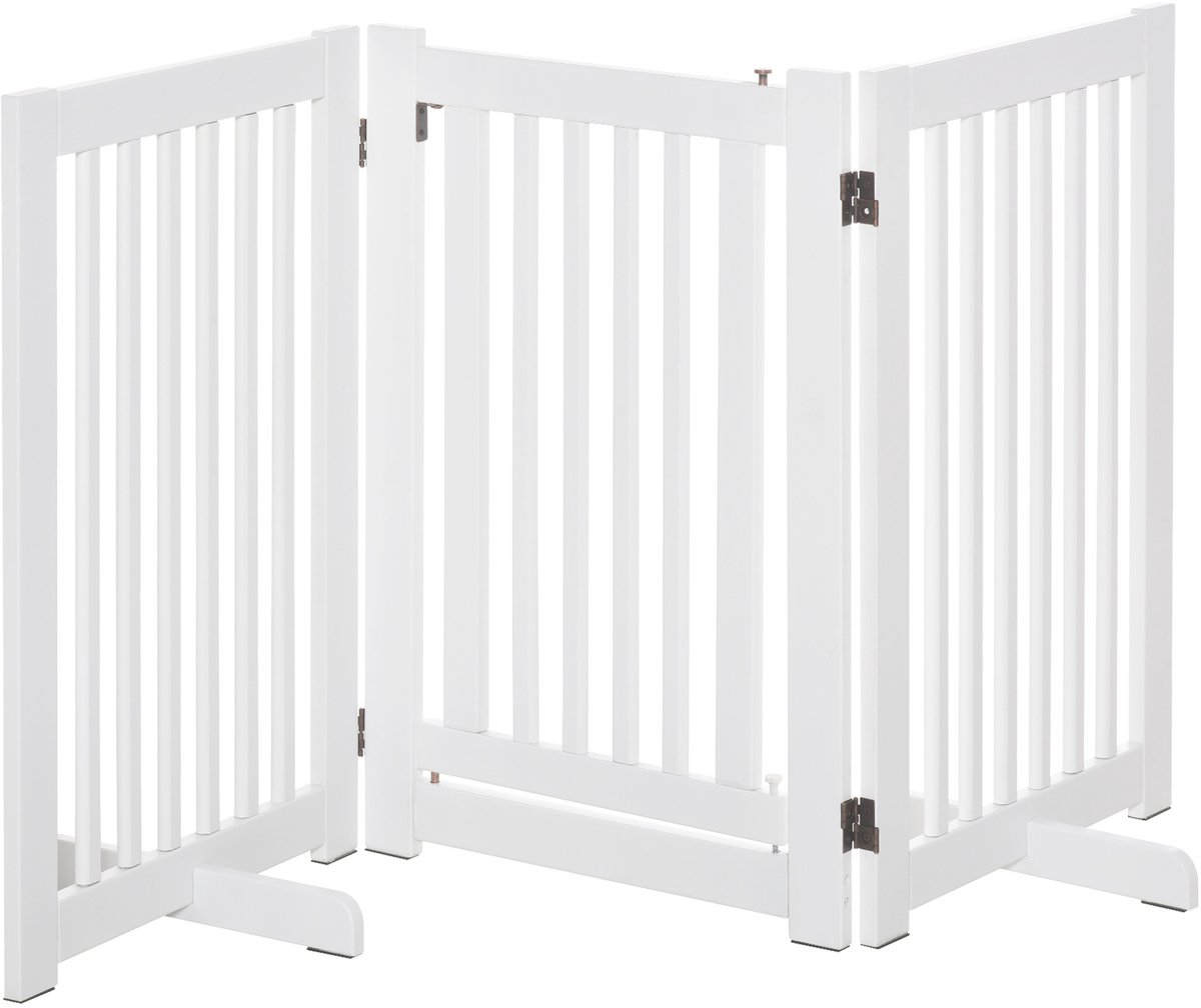 Hondenhek - opvouwbare modulaire beschermingsbarrière - met afsluitbare deur - omheining voor huisdieren van hout met steunpoten - 155 x 35,5 x 76 cm - Wit MDF-materiaal