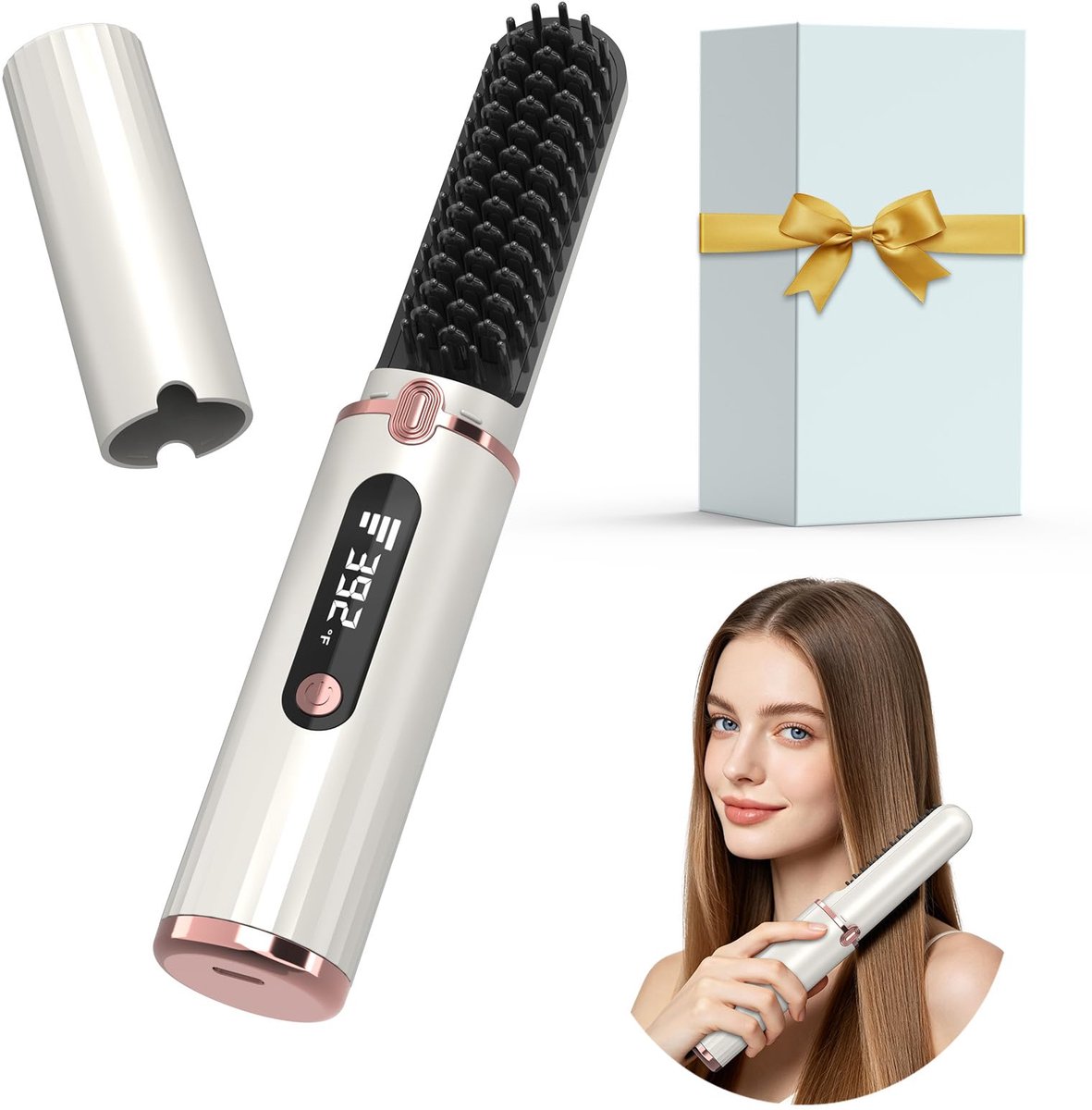 Stijlborstel Draadloos – 4 Temperatuurstanden – Tot 200°C – Ionische Technologie – 4500mAh – Wit