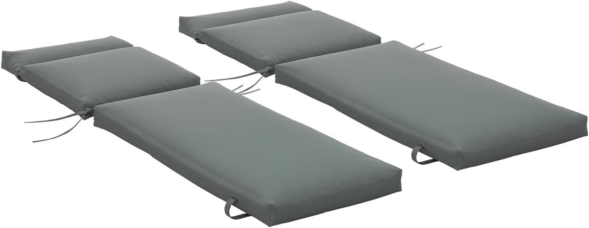 Set van 2 Tuinkussen - outdoor ligstoel kussens - 196 x 55 cm - 8 cm dik - bevestigingsbanden - grijs