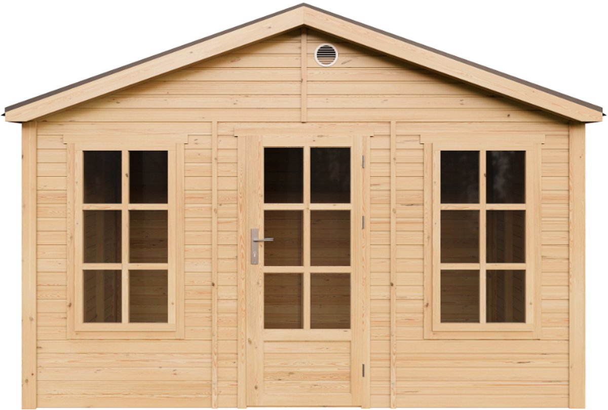 Timbela M734 - Houten tuinhuis - 8,88 m² - 276x382xH267 cm - zonder vloer met grijze dakshingles