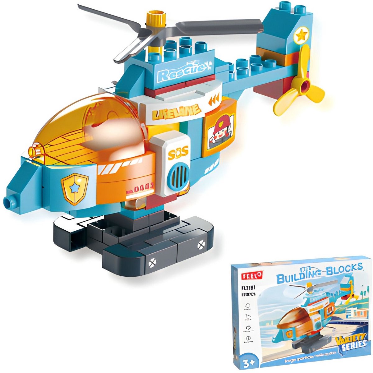 VONKELIOS® Aanpasbaar vliegtuigspeelgoed voor kinderen, DIY helikopter set bestaande uit 120 stuks grote blokken