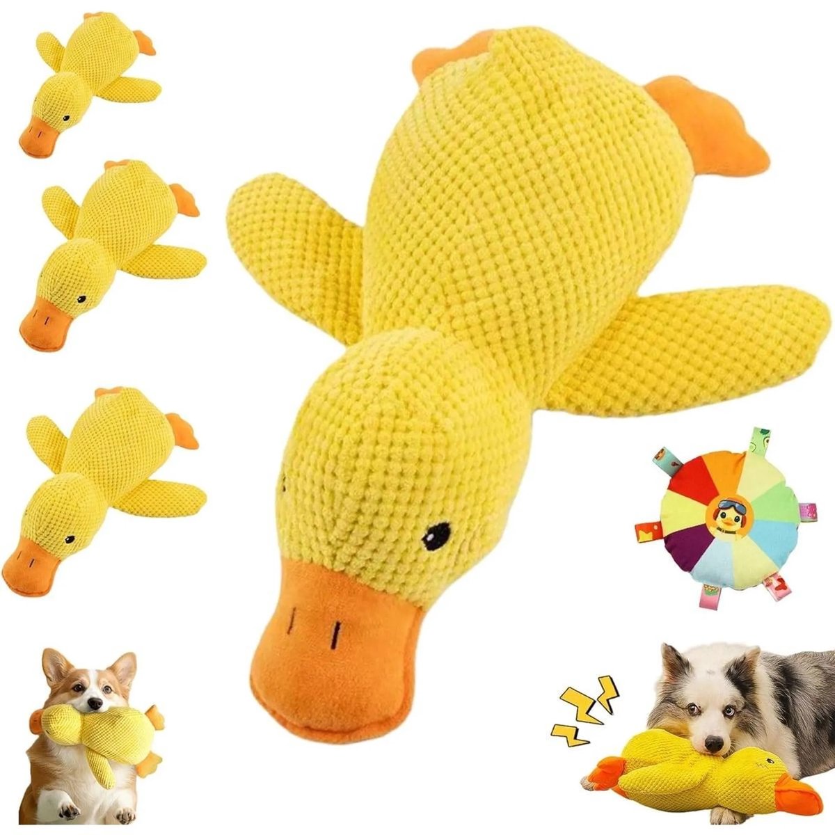 Casalora Honden Speelgoed – Pluche Eend 45x38 cm + Fly Disc (Willekeurige Stijl) – Interactief & Anti-Stress – Hondenspeelgoed voor Kleine, Middelgrote en Grote Honden – Meet L