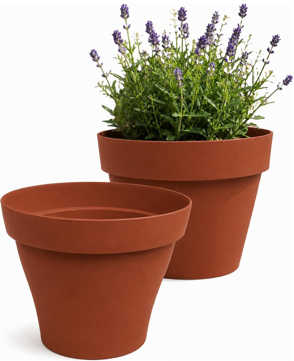 EDA Romeo Bloempot / plantenpot - 2x - kunststof - terracotta - D17 x H13 cm - binnen en buiten