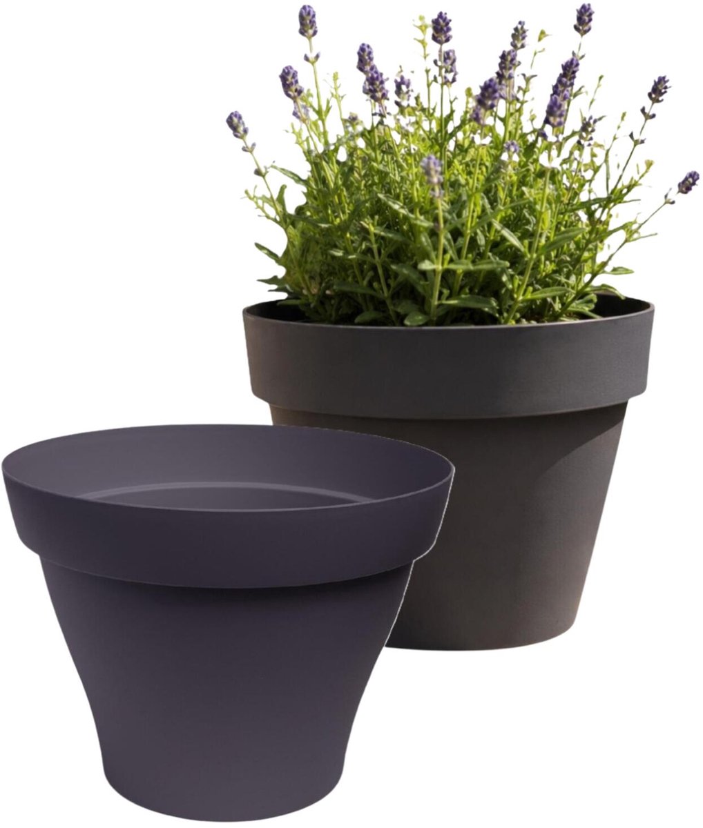 EDA Romeo Bloempot / plantenpot - 2x - kunststof - antraciet - D40 x H31 cm - binnen en buiten