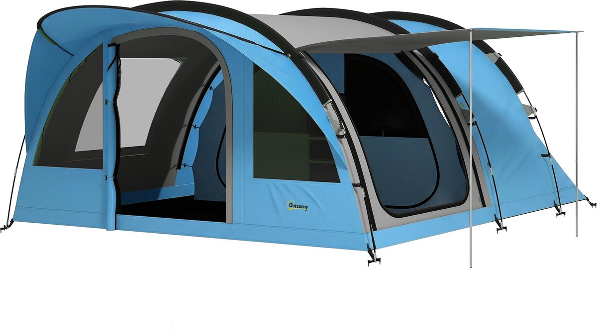 Outsunny Tunneltent-Glasvezel, Polyester-565L x 370B x 200H cm-Lichtblauw + Grijs